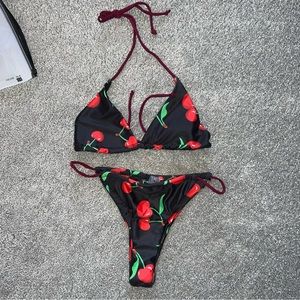 BRAND NEW NEVER WORN cherry black bikini set size S